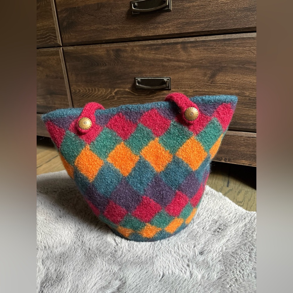 Felted Wool Bucket Bag / Tote Multicolored